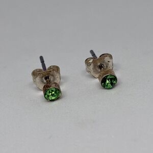 Vintage Stud Earrings Emerald Green Good Bezel Set Round Stone Minimalist